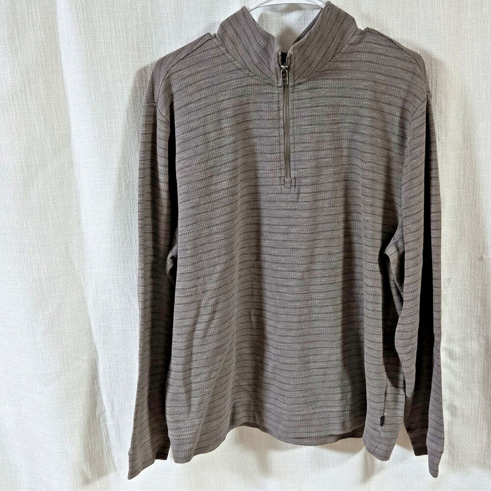 Dockers Men’s Gray Striped 1/4 Zip Mock Neck Long Sleeve Collared Polo L